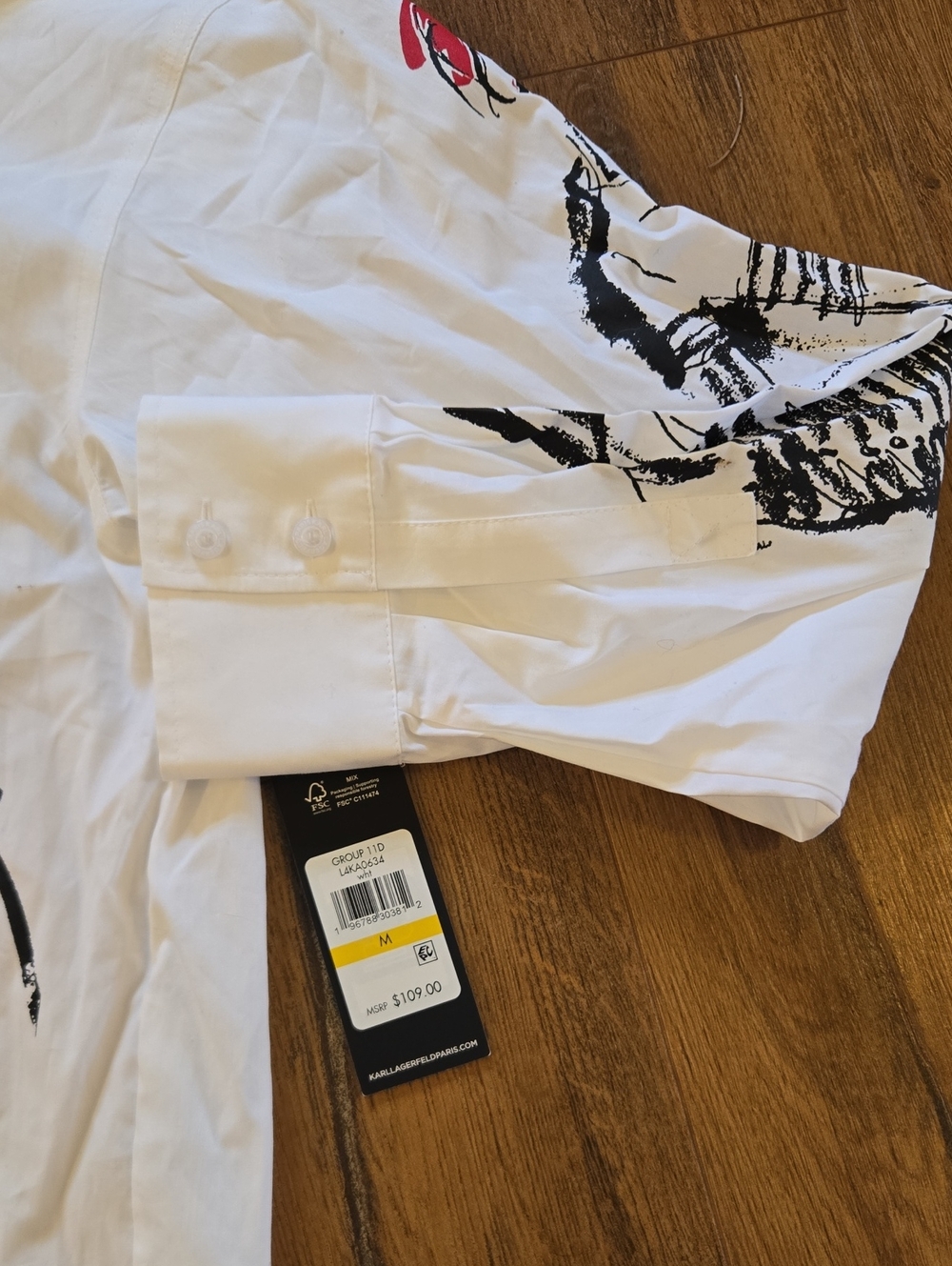 NWT Karl Lagerfeld White Graphic Button-Up Size M - Picture 4 of 5